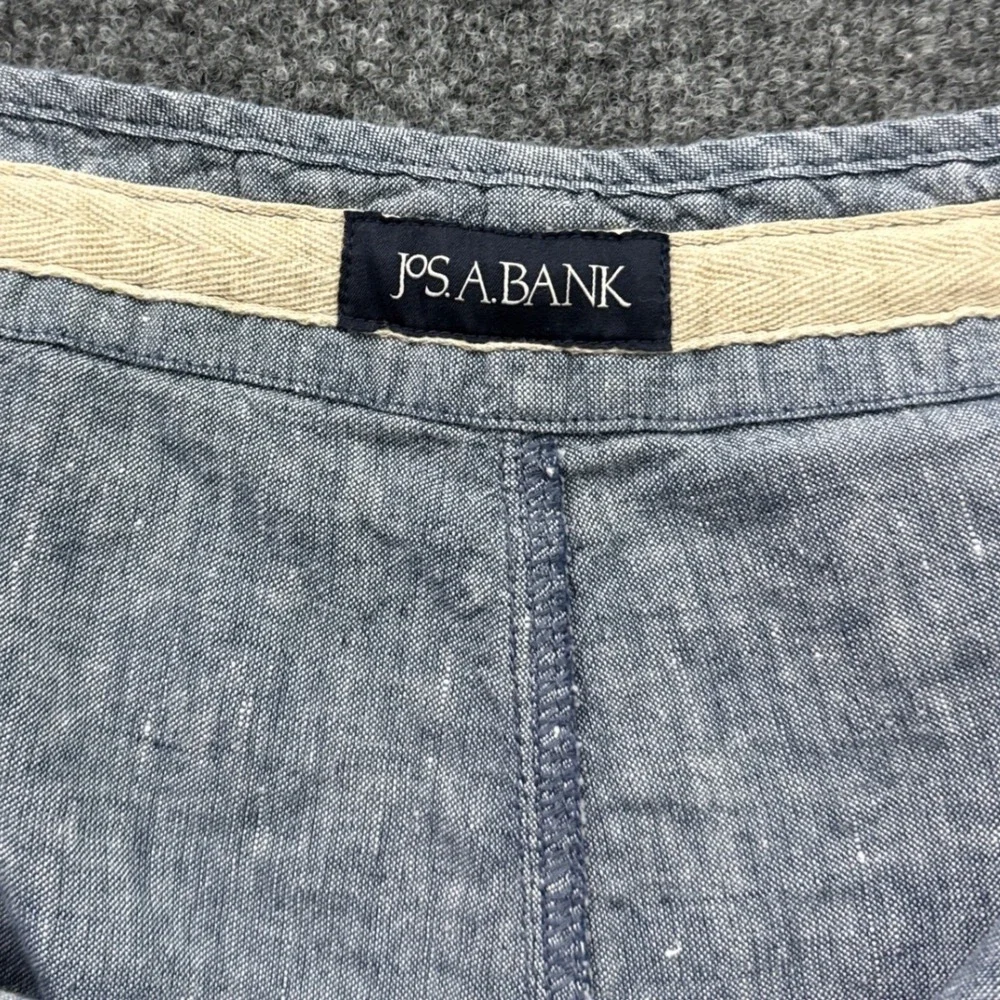 Jos. A. Bank Linen Blend Trousers Mens 40x28 Blue Tailored Fit Drawstring Waist